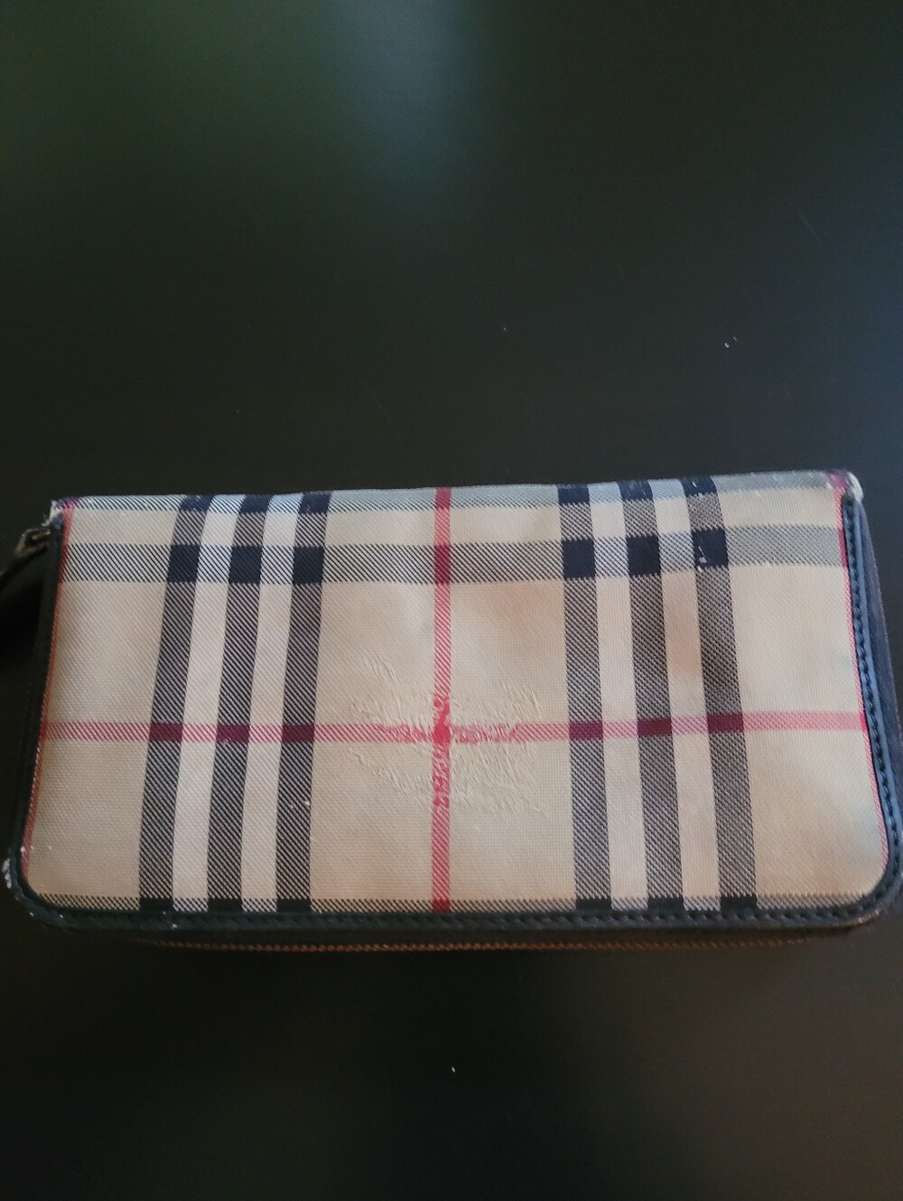 Classic Burberry Plaid Zip Wallet in Beige and Black
